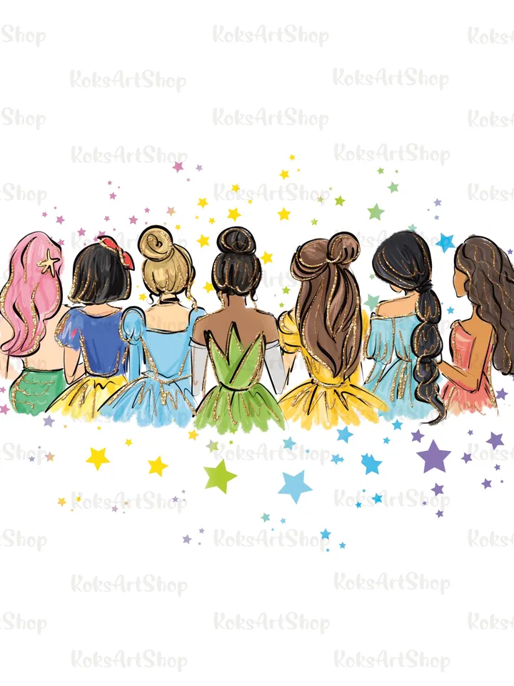 All princess Watercolor Princess PNG, Princess clipart png, Family vacation clipart, Family vacation png, Family trip, All princess design