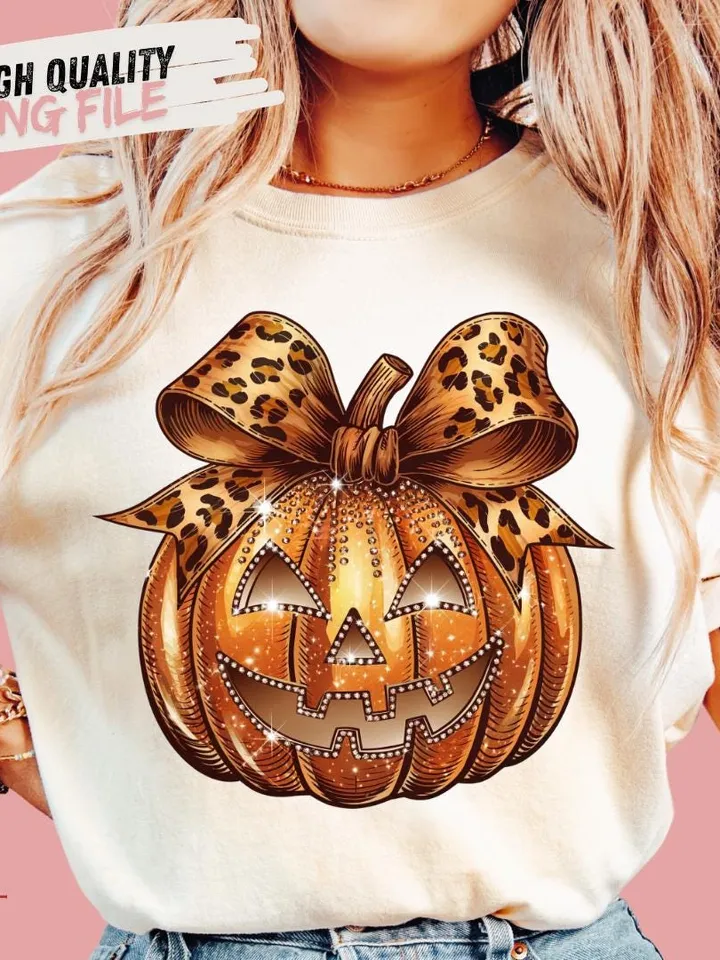 Leopard Coquette Bow Pumpkin Png, Sparkly Pumpkin Png, Fall Shirt Design, Fall Sublimation, Pumpkin Patch Png, Thanksgiving Png, Fall Png