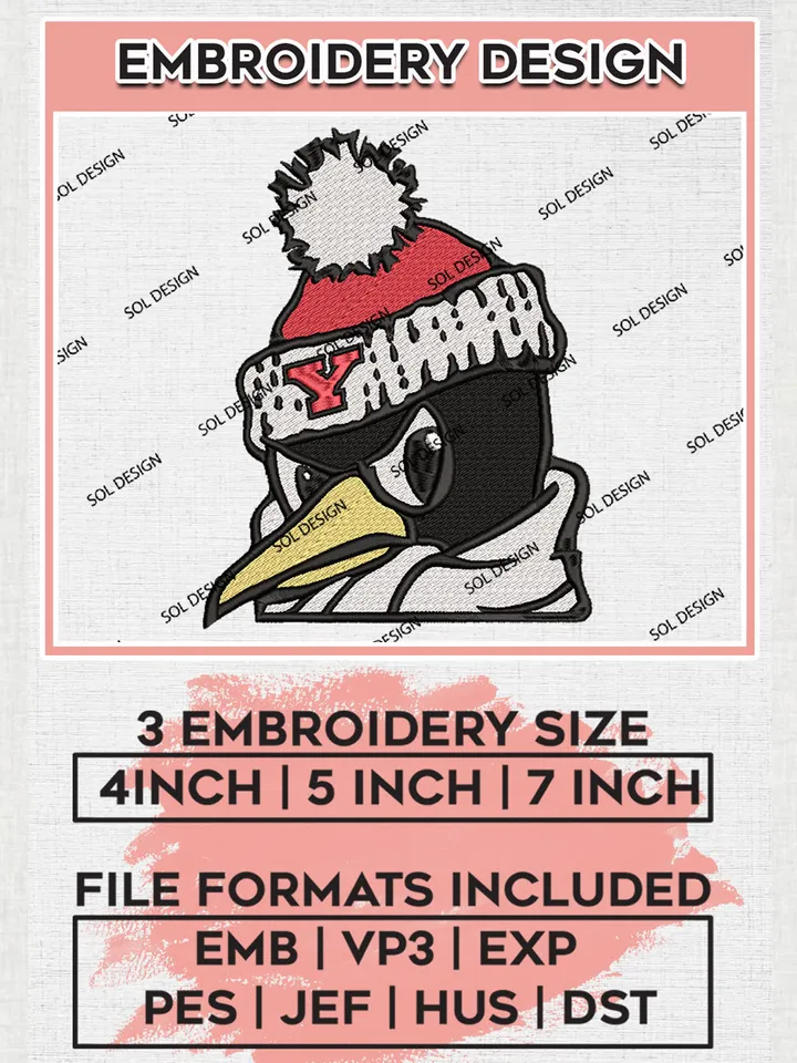 Youngstown State Penguins Mascot Logo embroidery designs, NCAA Youngstown State Penguins Machine embroidery designs, NCAA Logo embroidery designs, NCAA Penguins Machine embroidery designs, Digital Download