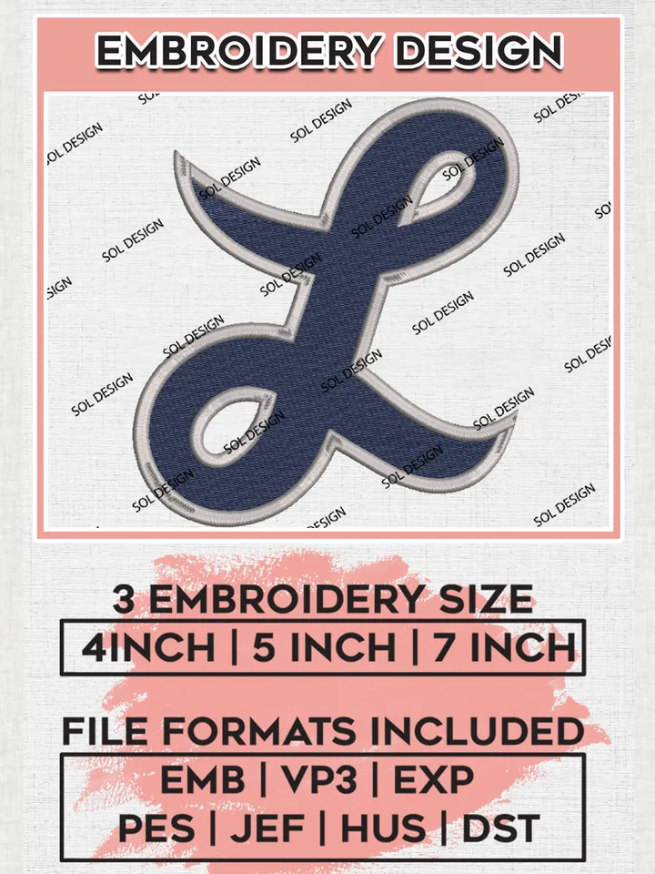 NCAA Longwood Lancers Team Letter Logo Embroidery Design Files, NCAA Longwood Lancers Machine Embroidery, NCAA Teams, 3 sizes, NCAA Machine embroidery designs, Digital Download