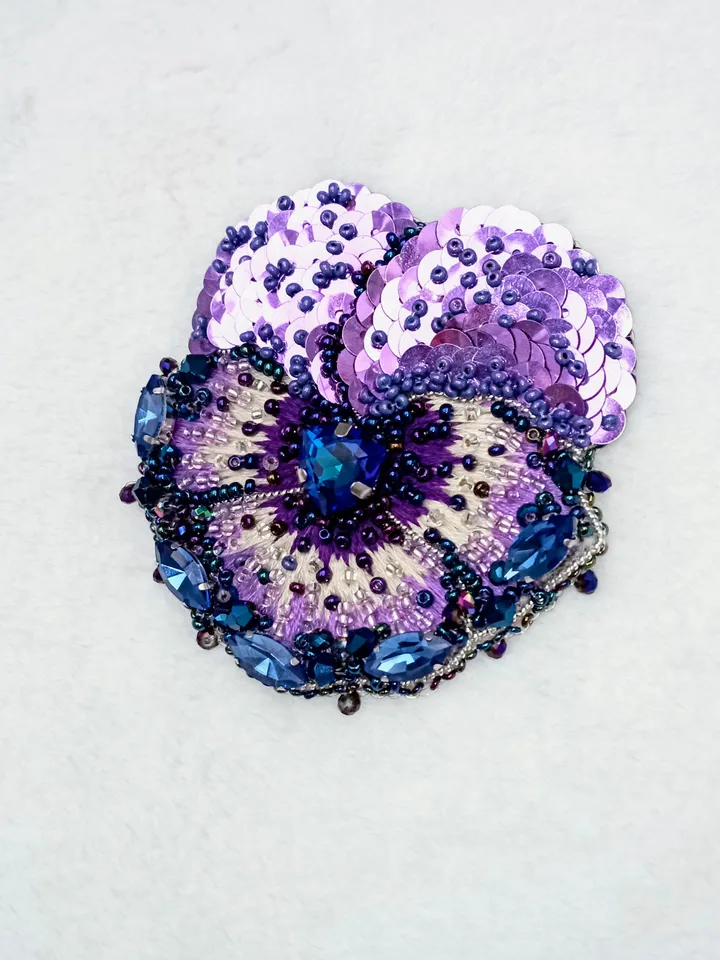 Beaded rhinestone pansy brooch for women, crystal flower brooch, pansy pin, gift for her, coworker gift, lapel pin