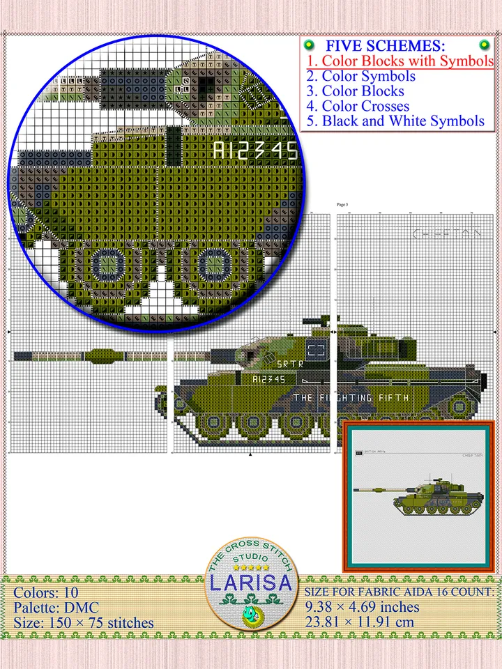 Chieftain Tank Cross Stitch Pattern | Main Battle Tank Chieftain | British Tank Chieftain Chart