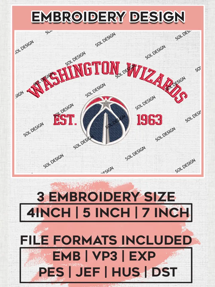 NBA Washington Wizards Basketball Team Est Logo Embroidery Design, NBA Washington Wizards Logo Embroidery Files, Basketball Team Machine Embroidery, Machine Embroidery Design