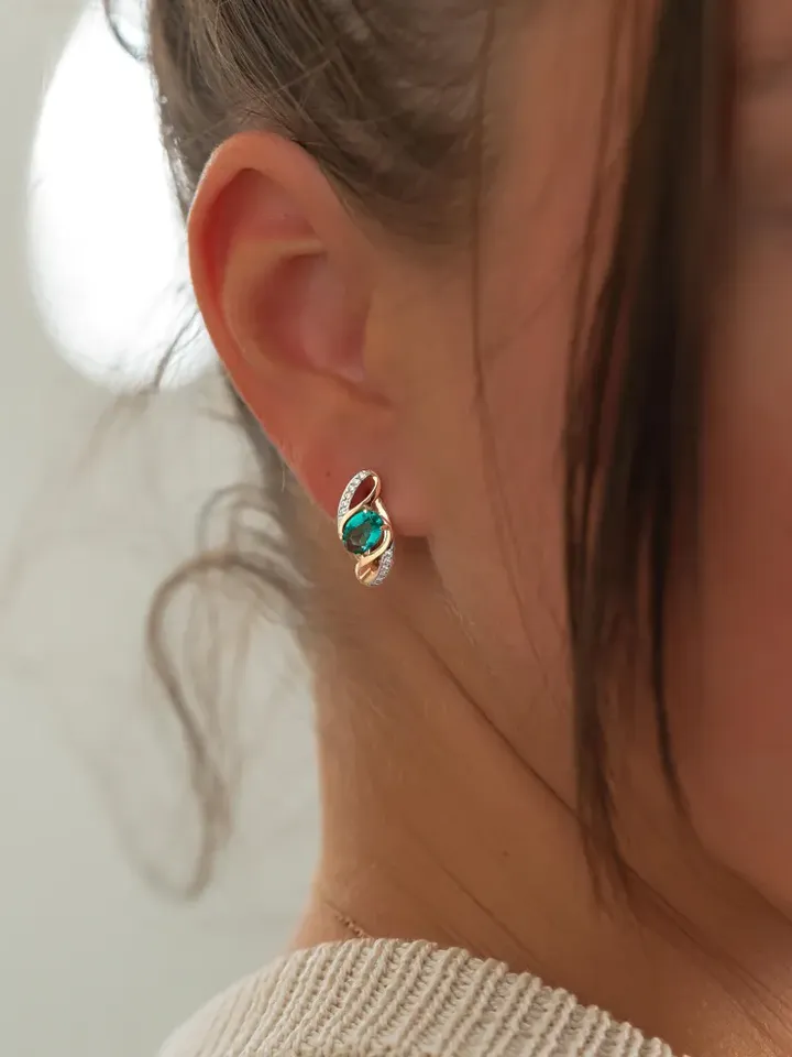 Earrings silver 925, gold plated 585, with paraiba and cubic zirconia