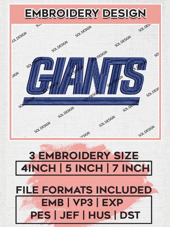 New York Giants Wordmark Embroidery Designs, NFL Giants, NFL Logo Embroidery Files, NFL New York Giants Machine Embroidery Design, Digital Download