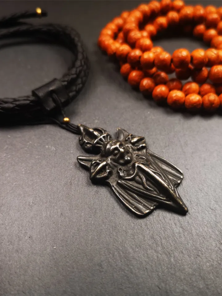 Gandhanra Antique Tibetan Buddhist Amulet,Black Garuda,Garula,Suparna,Golden-winged Bird Pendant,Made of Thokcha, 2.2 Inches