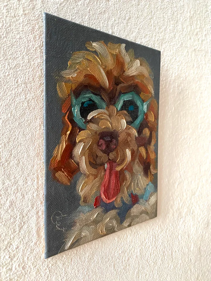 Dog oil painting original, Pet portrait artwork, Animal miniature wall art 4x6