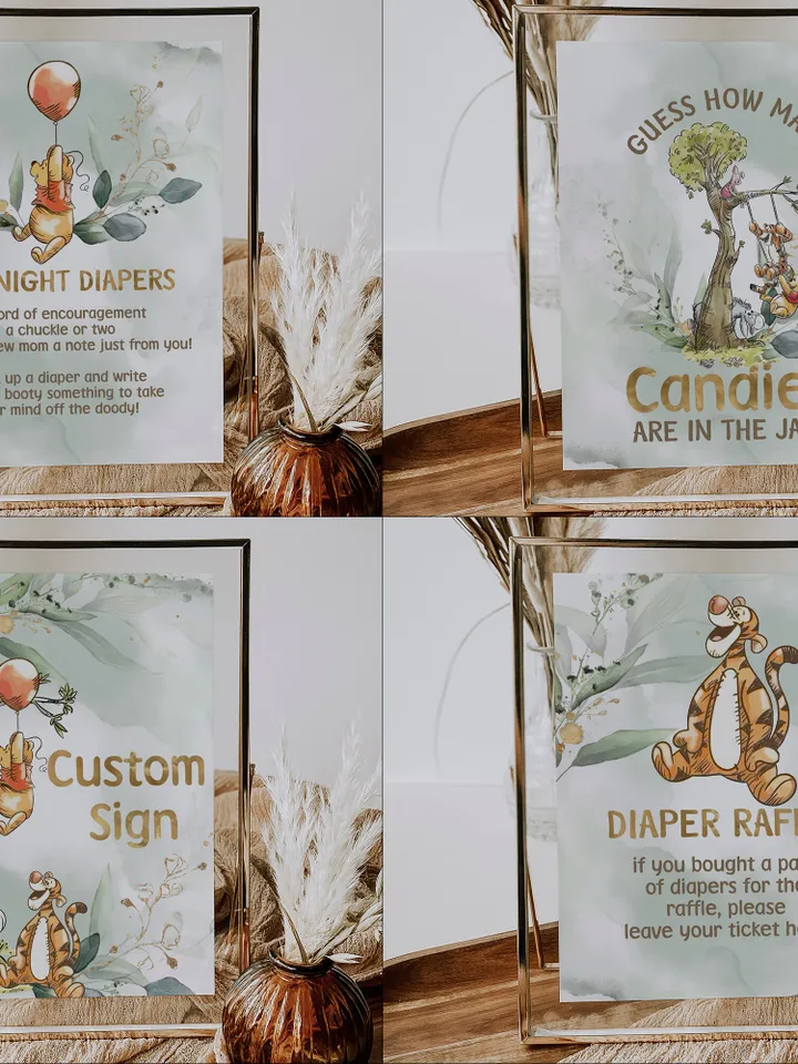 Winnie the Pooh Baby Shower Bundle; Large Winnie the Pooh Baby Shower Set; Honey Bear Baby Shower; We can Bearly Wait shower bundle; pg123