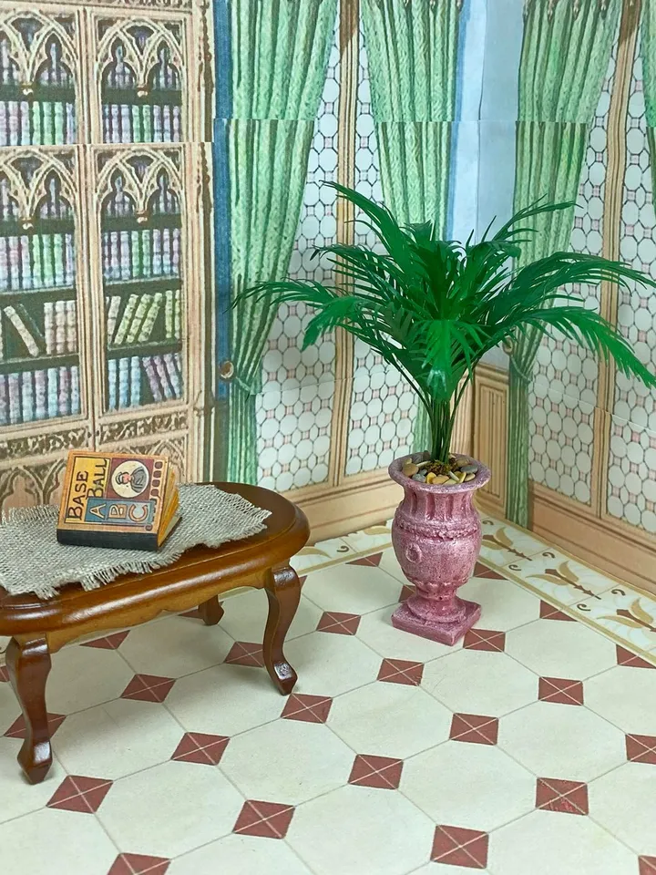 Palm tree in a flowerpot. Plant for a doll. Flower for a dollhouse. 1:12. Handmade.