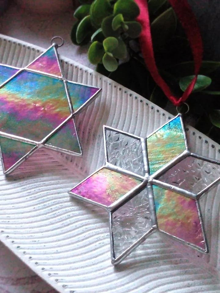 Set of 2 snowflake suncatchers, christmas ornaments, Christmas decorations, Xmas tree star, new year tree toy