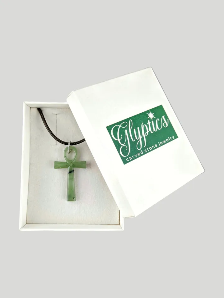 Green jade Ankh Egyptian cross pendant spiritual jewelry key to eternal life.