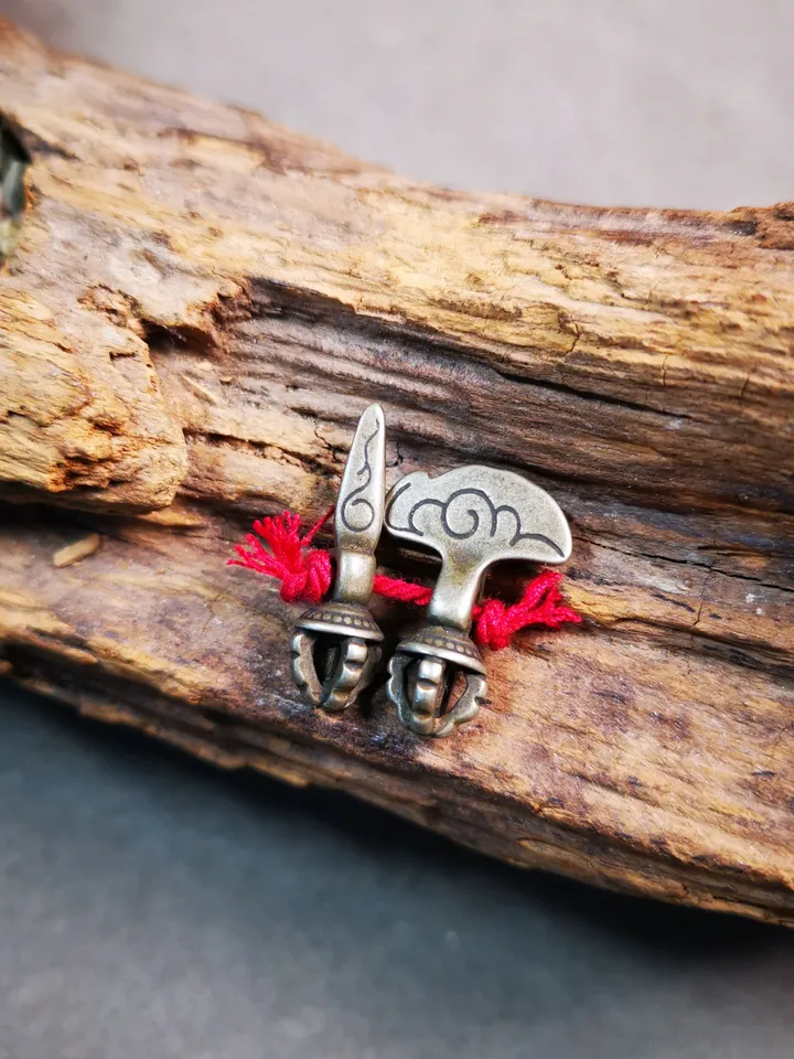 Gandhanra Handmade Tibetan Amulet Pendant,Mini Phurba and Kartika(knife of the dakinis) ,for Prayer Bead Counter,Mala Bead Accessories
