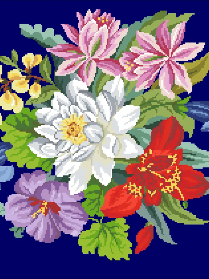 Antique Cross Stitch Pattern Bouquet of Flowers Digital Download PDF