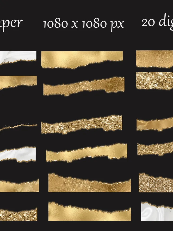 Glam Edges; Glam Digital Borders; Glitter Torn Paper; Glam Ripped Edged; Commercial Use; Glam Wavy Borders; Gold Torn paper clip art