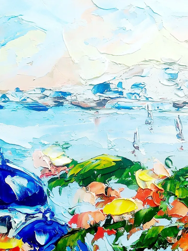 Santorini Custom Painting Greece Original Art 6x6 Floral Painting Cityscape Art Original Oil Painting by ArtProkopaloSv