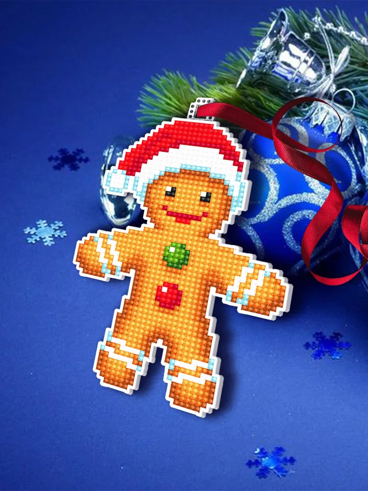 Christmas gingerbread man cross stitch pattern PDF download, Double-sided Christmas tree decor for plastic canvas, Sweet Christmas #N118