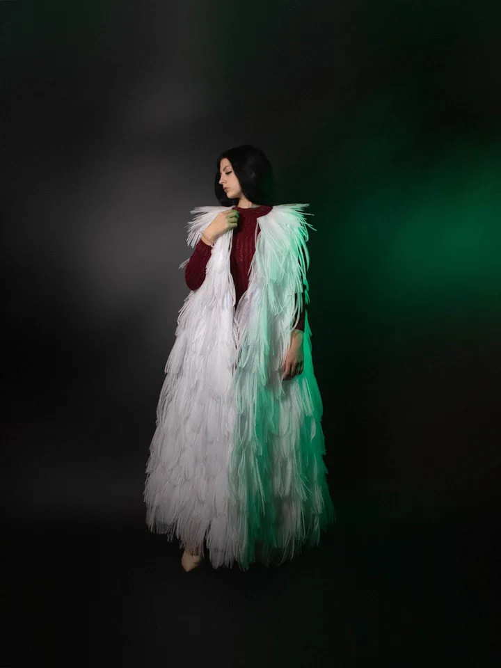 feather cape, wedding cape, jacket, feather coat, bride's coat
