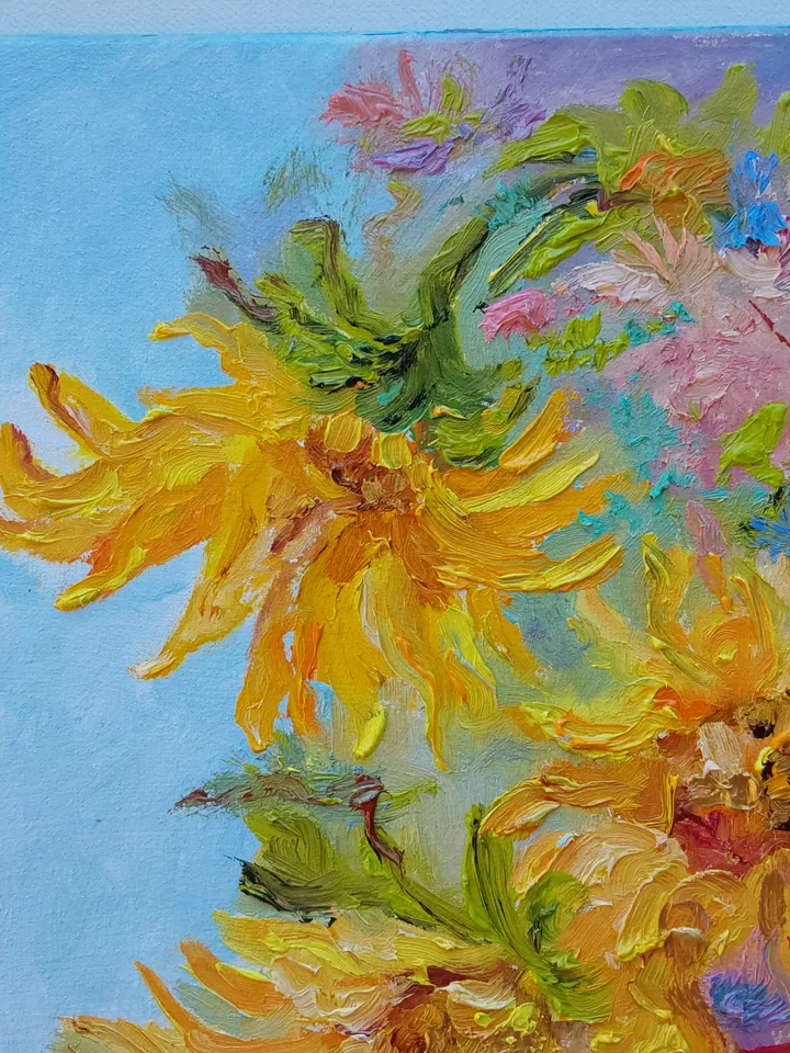 "Still life. Sunflowers" oil painting on canvas 30x30cm (12x12inch)