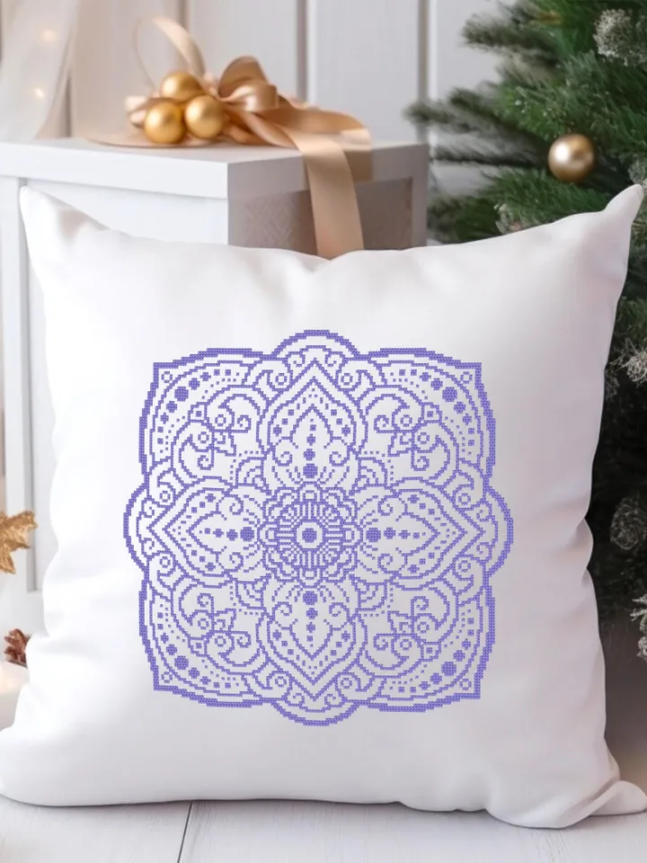 Flower mandala cross stitch pattern PDF download Monochrome cross stitch chart, Square mandala pattern digital for pillow cross stitch #M272