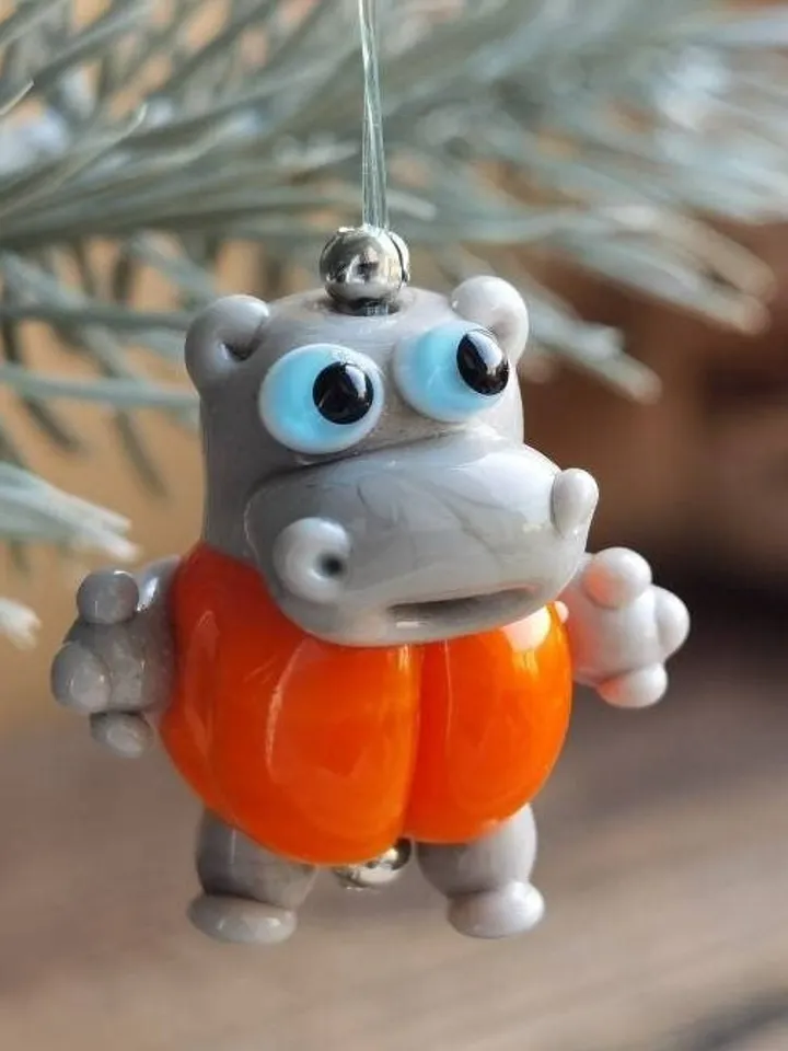 Hippo gifts Hippo ornament Hippo miniature Hippo figurine Hippo art Hippo Christmas Hippopotamus statues Begemoth figurine Glass hippo