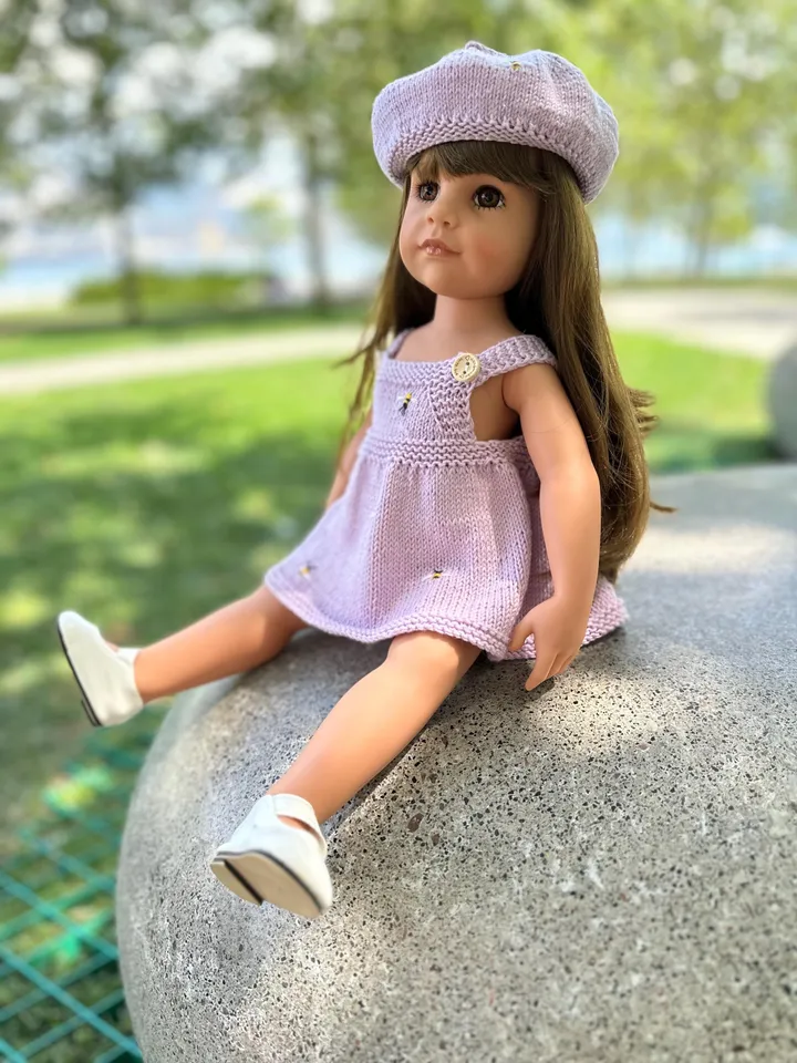 Bee Set KNIT PATTERN Summer dress & beret for Gotz and American Girl Dolls / 18-inch doll clothes pattern PDF english cute