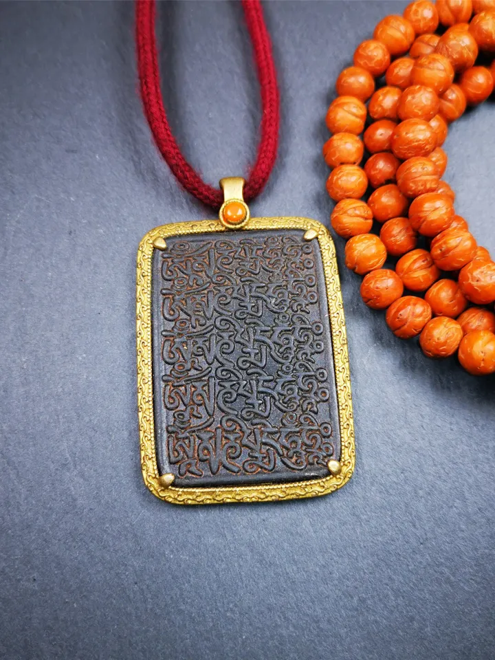 Gandhanra Handmade Tibetan Buddhist Amulet,Om Badge Pendant, Mantra of Om Mani Padme Hum, Made of Copper,2.52&quot;