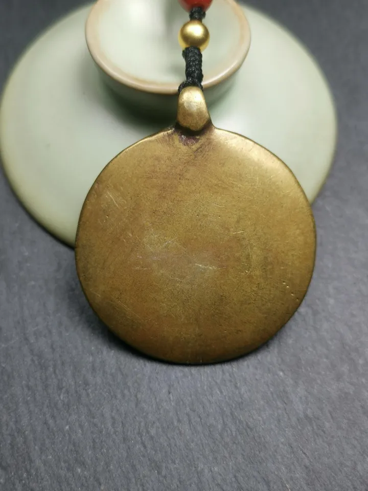 Gandhanra Vintage Tibetan Buddhist Calendar Amulet Sipaho Badge - Lima Brass Melong Mirror Protective Charm Feng Shui Pendant,44mm