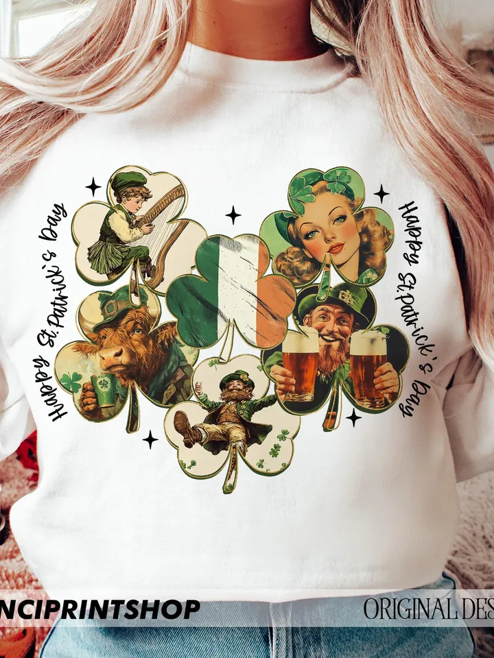 Vintage St Patricks Day png, Happy St patricks Day png, Leprechaun png, Retro St patricks, Lucky Shamrock png, Irish png, Highland Cow png
