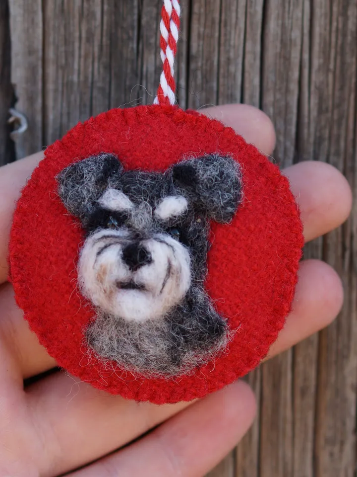 Schnauzer Christmas ornament, pet portrait, needle felted dog ornament, made to order