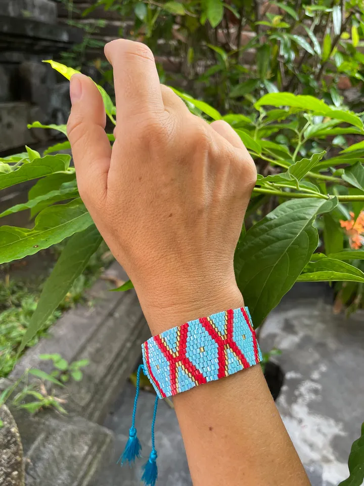 Bead flat wide geometric handmade bracelet | bohemian bracelet | handmade jewellery | summer stylish bracelet | gift for her