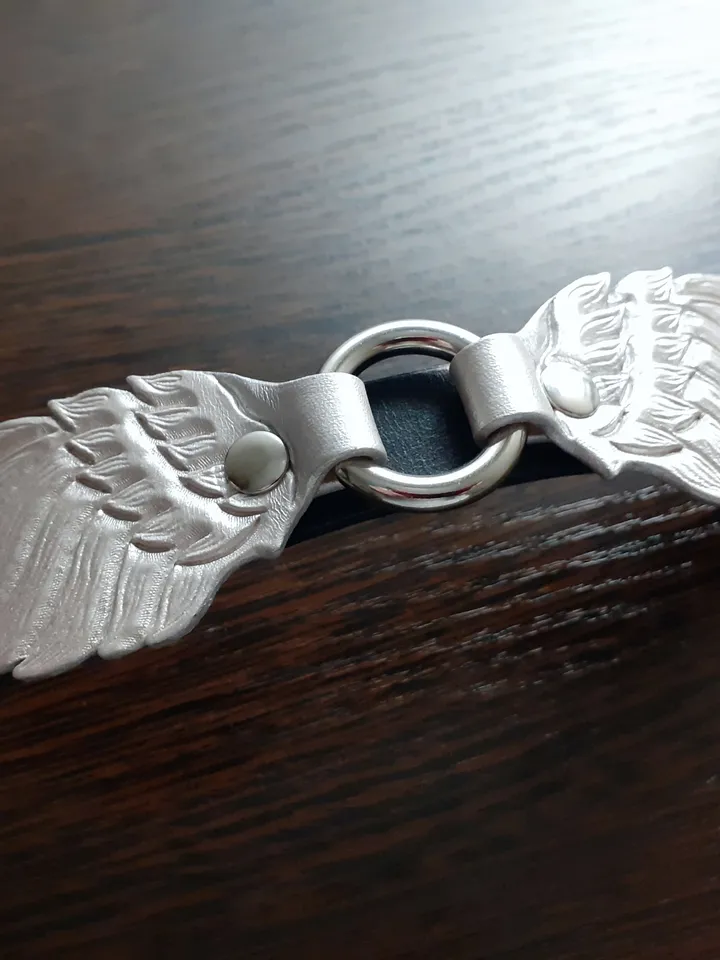 Custom Size BDSM Day Collar with Silver Wings - Personalized Submissive Choker, Adjustable Length