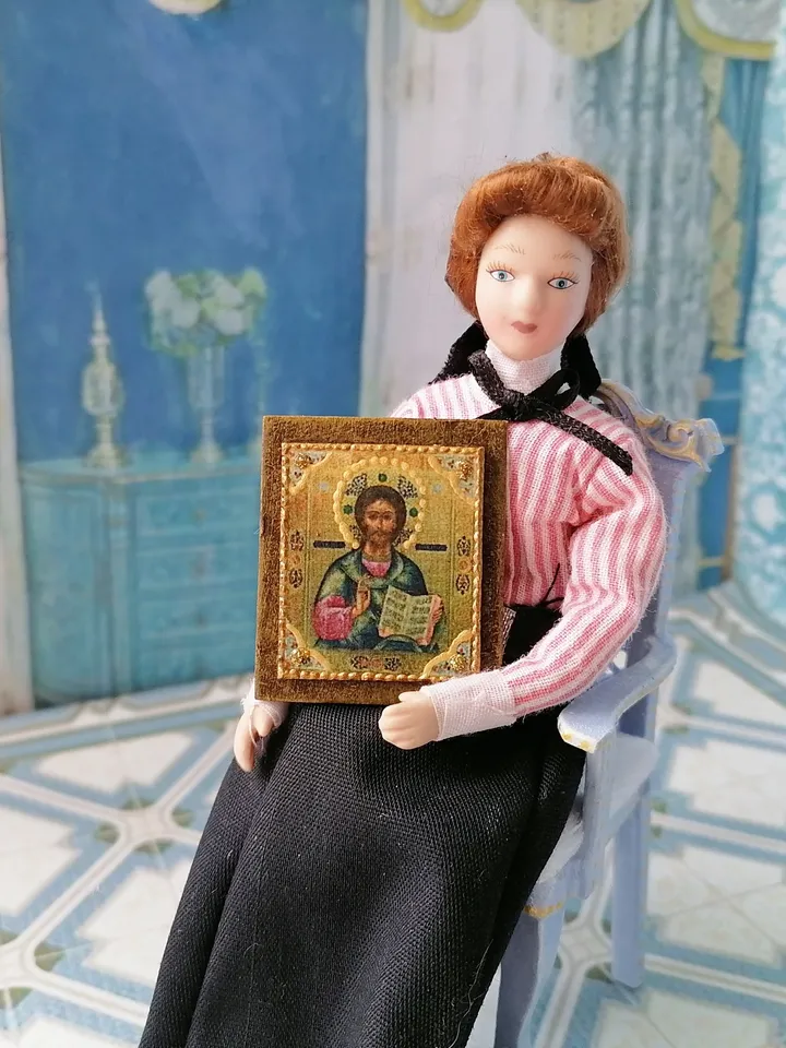 Christmas icon.Miniature icon. Puppet miniature. Handmade. 1:12.