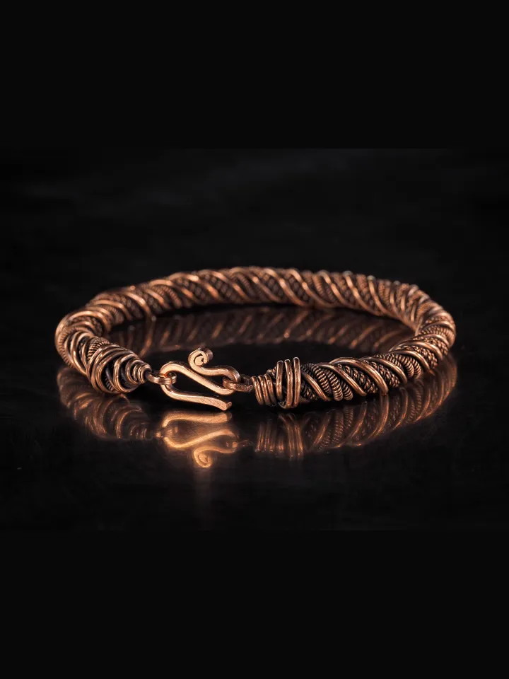 Narrow wire wrapped copper bracelet Unique metal bangle Handmade jewelry