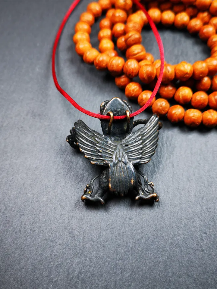 Gandhanra Antique Tibetan Buddhist Amulet Pendant,Garuda,Garula,Suparna,Golden-winged Bird,Made of Thokcha, 1.57"