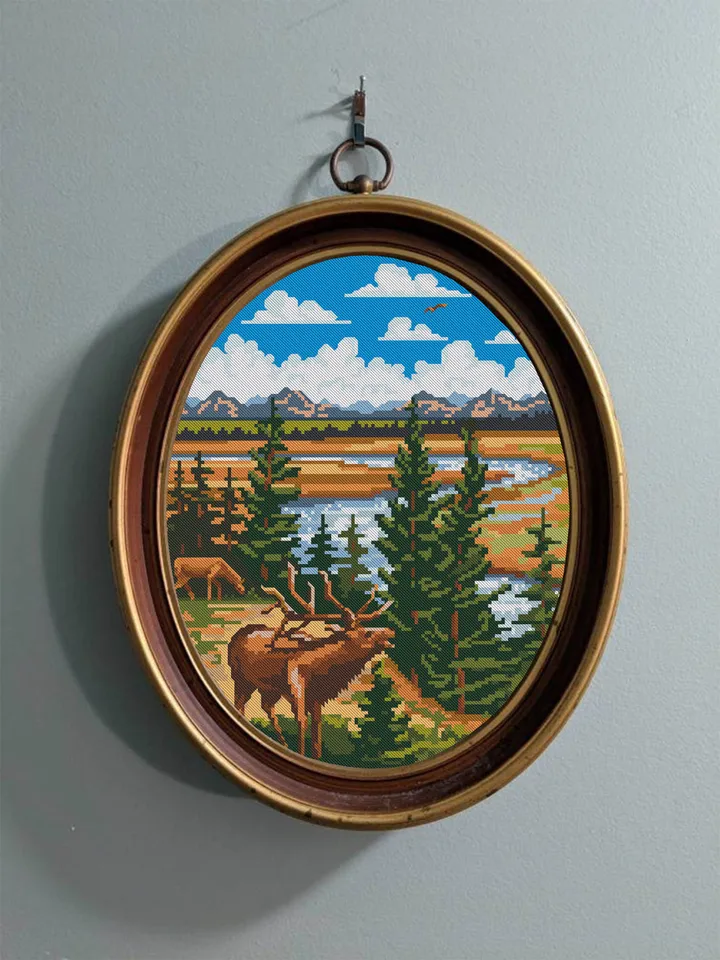 Yellowstone National Park cross stitch pattern PDF download Nature cross stitch chart, Deer embroidery PDF, Wildlife pattern digital #L29