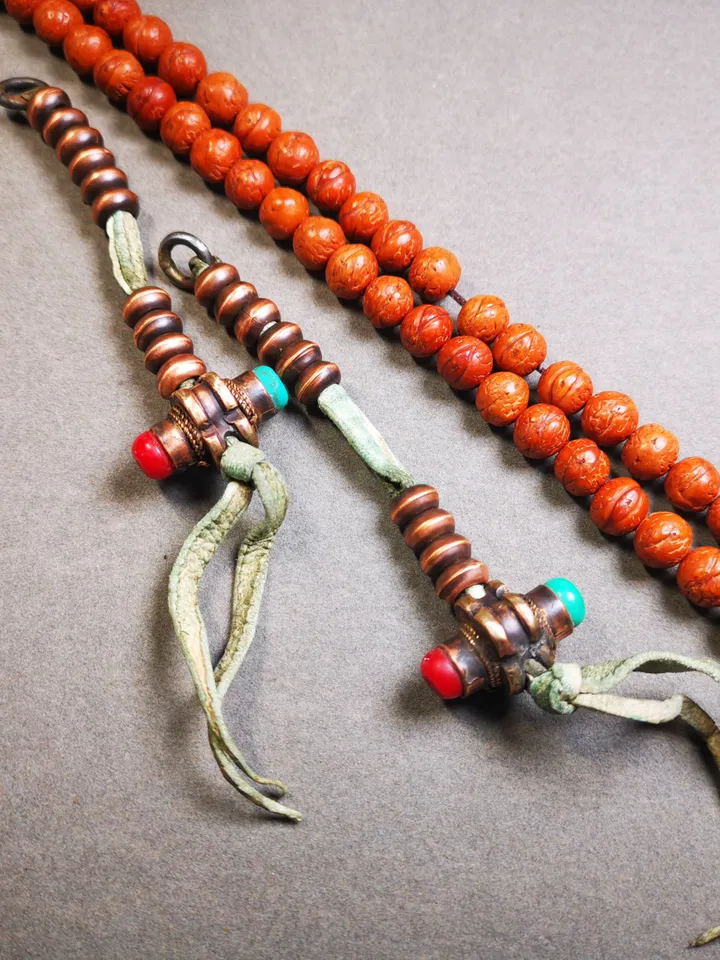 Gandhanra 9mm Tibetan Buddhist Prayer Bead Counters for 10-20mm Mala,with Agate Pendant,Made of Red Copper