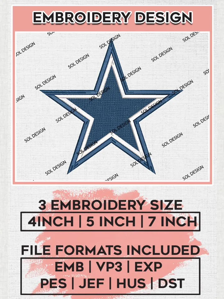 Dallas Cowboys Logo Embroidery Designs, NFL Cowboys, NFL Logo Embroidery Files, NFL Dallas Cowboys Machine Embroidery Design, Digital Download
