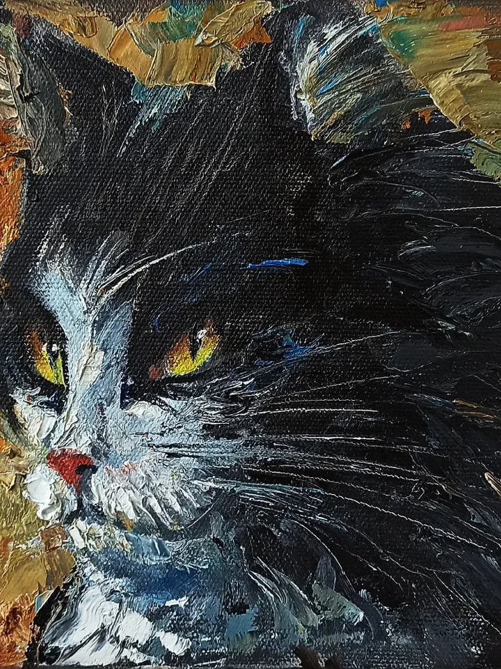 The Expendable Cat. Original Oil Painting Abstract Cat Square Artwork