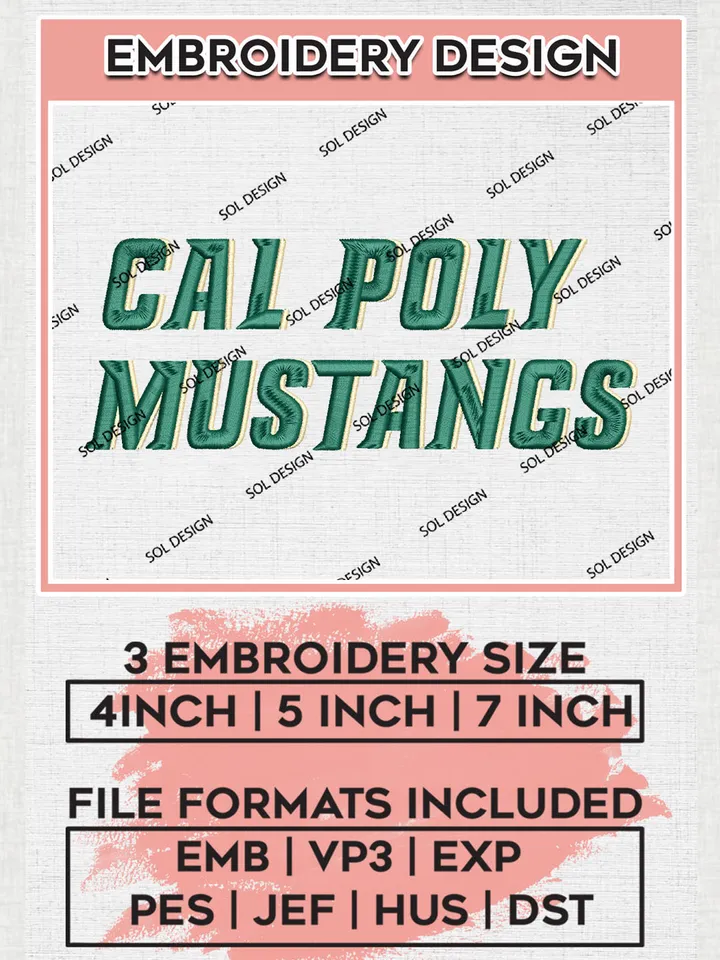 NCAA Cal Poly Mustangs Team Wordmark Logo Embroidery Design Files, NCAA Cal Poly Mustangs Machine Embroidery, NCAA Teams, Game Day, 3 sizes, NCAA Machine embroidery designs, Digital Download