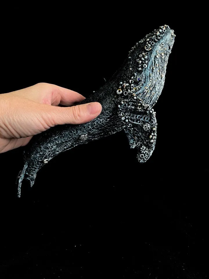 Art sculpture Blue whale from papier-mâché.
paper toy - series “Sea”. Unique handmade interior decor. Unusual interior pendant for your collection.
