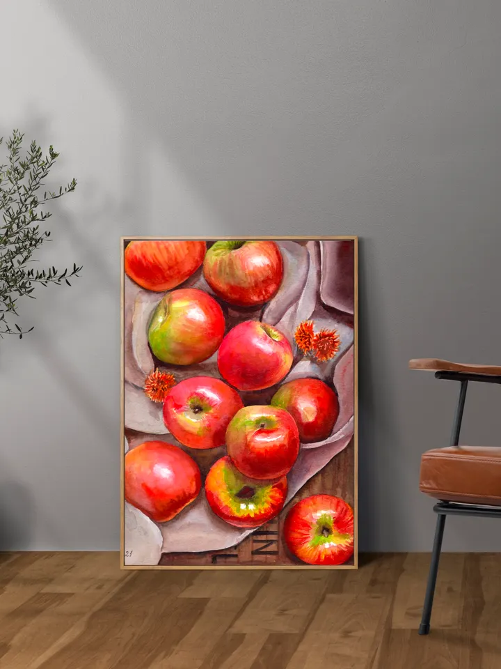 Apple Watercolor Painting Art Kitchen Decor Home Decor Still Life apple Wall Food Art Print Colorful Red Apples Poster Watercolor Painting