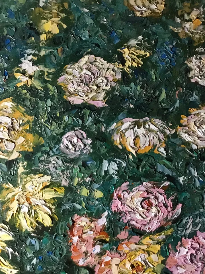 Large original oil painting,Monet inspired,bed of chrysanthemums wall art,impasto flowers painting.