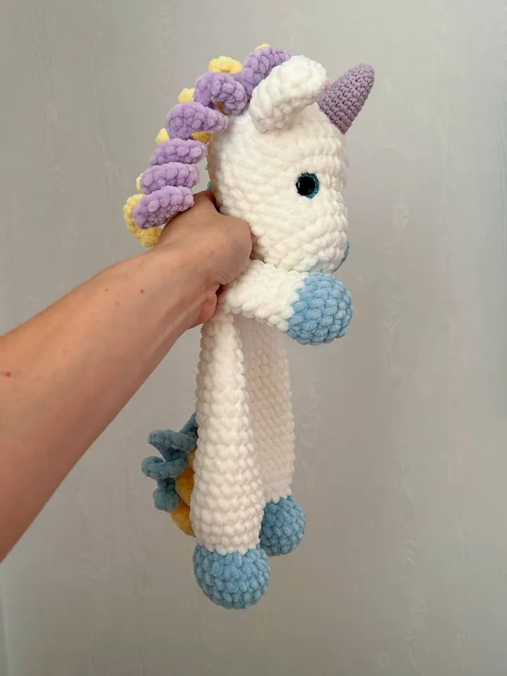 Crochet unicorn snuggler pattern Amigurumi unicorn lovey pattern Crochet cuddle toy tutorial
