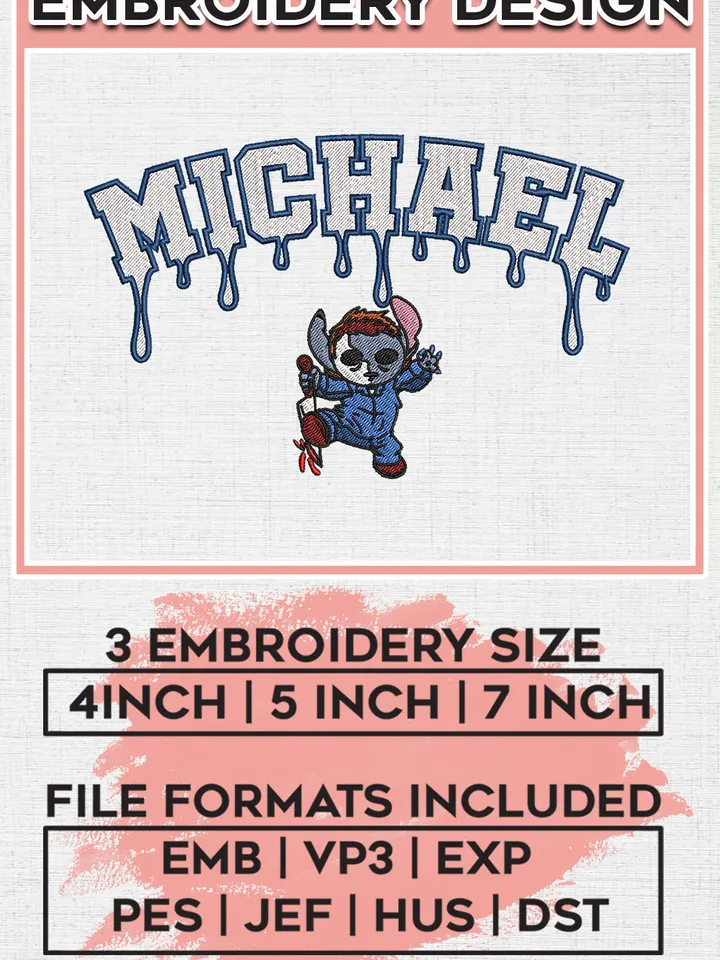 Stitch x Michael Myers Drop Name Embroidery designs, Horror Character Machine embroidery designs, Horror Halloween embroidery files, Trick Or Treat Machine Embroidery Digitized Pes Files, Digital Download