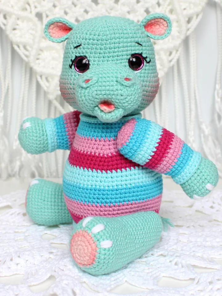 Hippo crochet pattern in English Amigurumi toy hippopotamus crochet tutorial