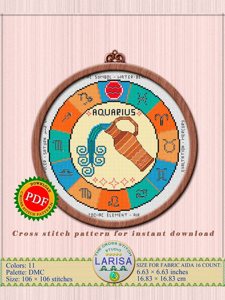 Aquarius Cross Stitch Pattern | Aquarius Zodiac Sign
