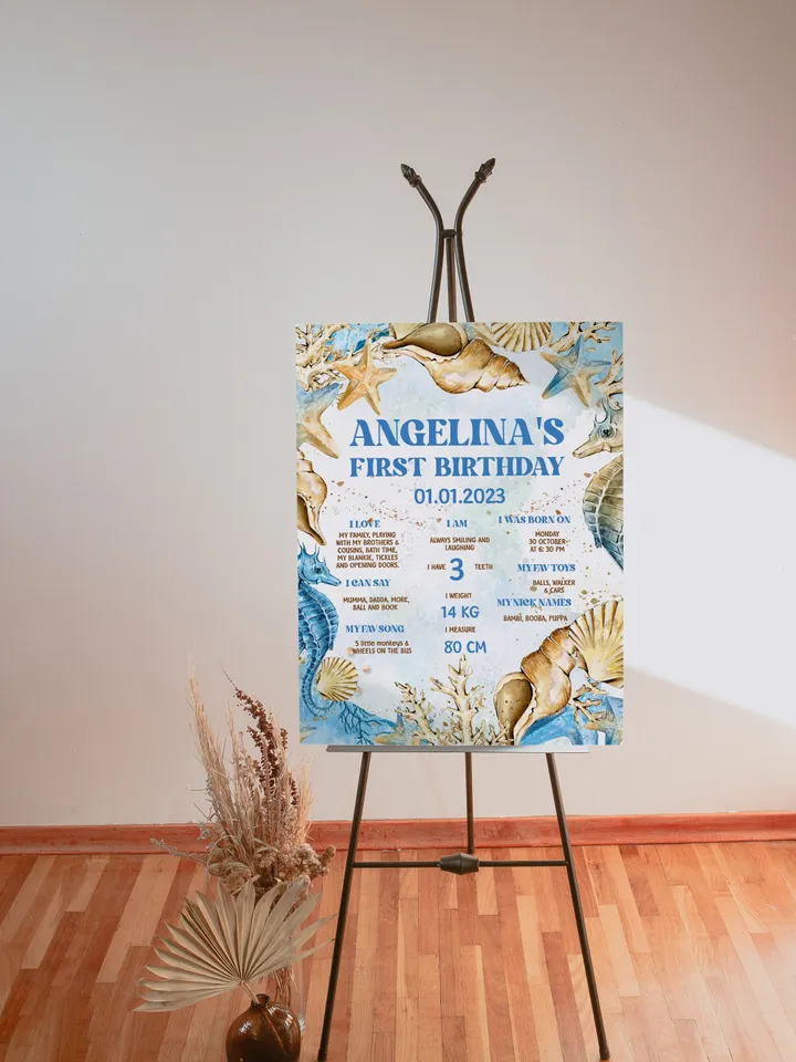 Editable Milestone board ONEder the Sea First Birthday party ; Under the Sea Party; Ocean Party Birthday Template Instant Download; SE1