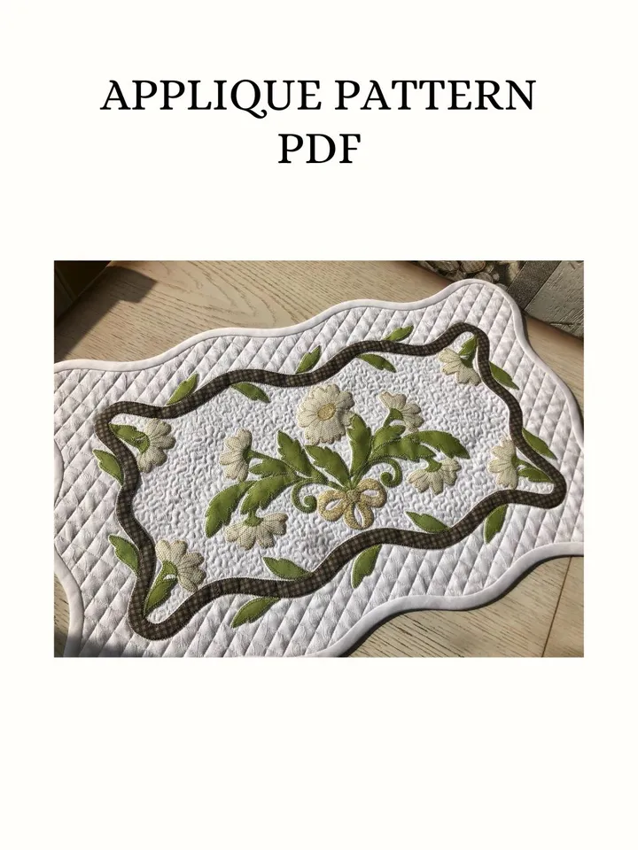 PDF Appliqué Pattern “Daisy Elegance” – Versatile Floral Design for Table Runners or Pillow Covers (21 x 12.5 inches)