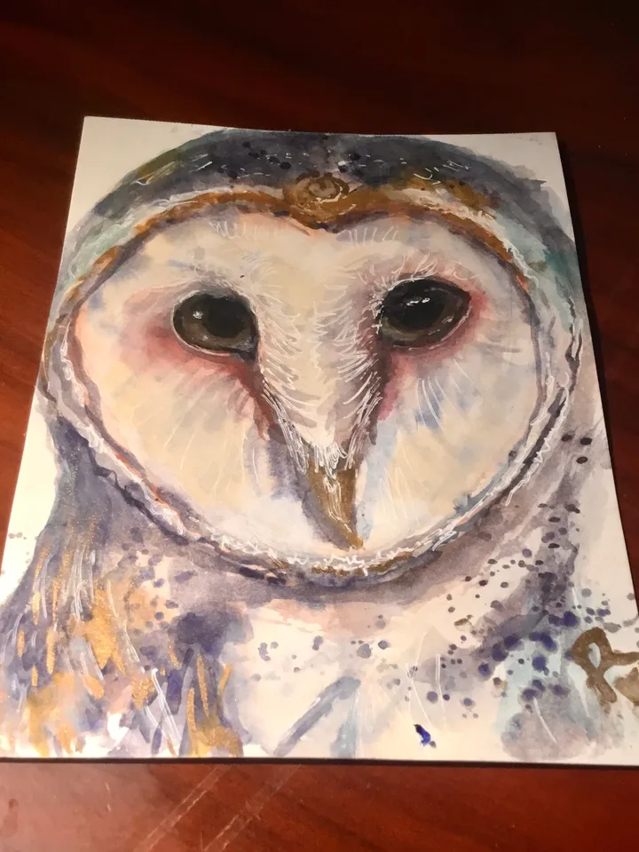 Barn Owl original watercolor painting ,animals watercolor painting small painting gift,ACEO painting,barn owl wall art.