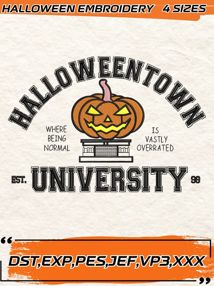 Happy Halloweentown University Est. 1998 Embroidery, Ghost Halloween Pumpkin Embroidery,4 Sizes, Digital Download